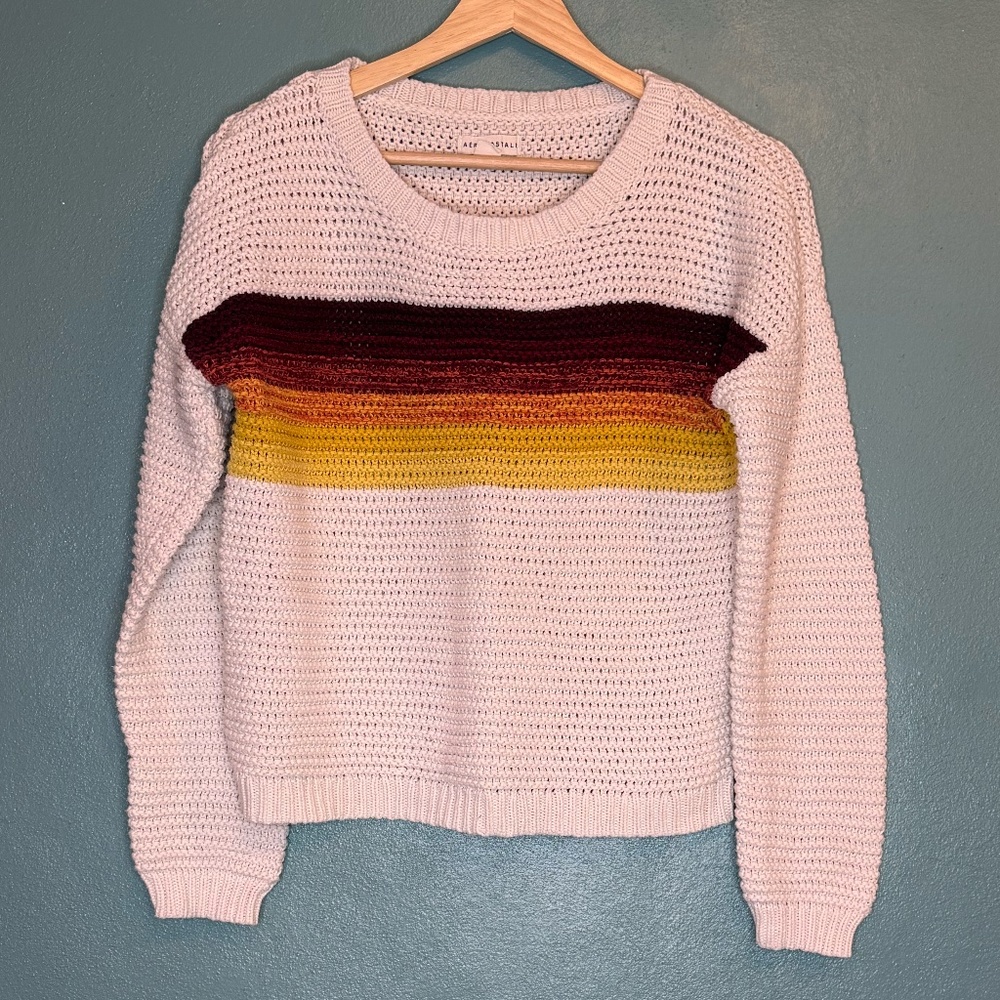 Aeropostale Women's Cream Color Block Chunky Knit Sweater Size Medium